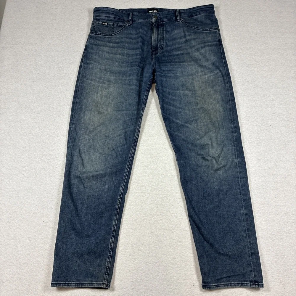 BOSS Re.Maine Regular Fit Jeans Mens 38x32 Straight Leg Fade Whiskering Stretch